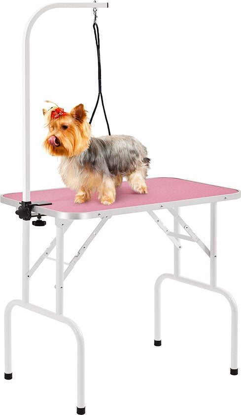 Table de toilettage pour chiens Yaheetech - 100 kg - Réglable - Pliable - Rose