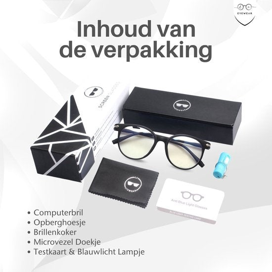 LC Eyewear Display Glasses - Lunettes à lumière bleue - Etui à lunettes inclus - Unisexe - Noir mat