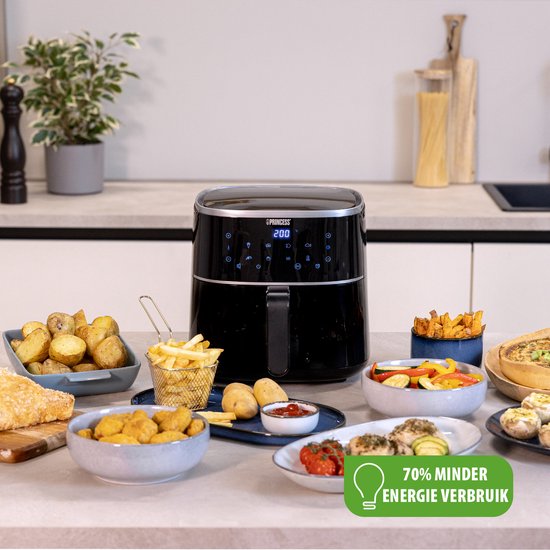Friteuse à air chaud numérique Princess 182238 - 4 litres - Sans PFAS - Grand format - Friteuse à air chaud - Noir - Écran tactile numérique - 8 programmes automatiques - Grille réglable en hauteur incluse
