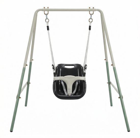 Balançoire 2-en-1 AXI en métaux, couleur verte/crème – Balançoire évolutive - Ensemble de balançoire autonome avec siège en plastique et siège pour bébé - Ensemble de balançoire pour enfants