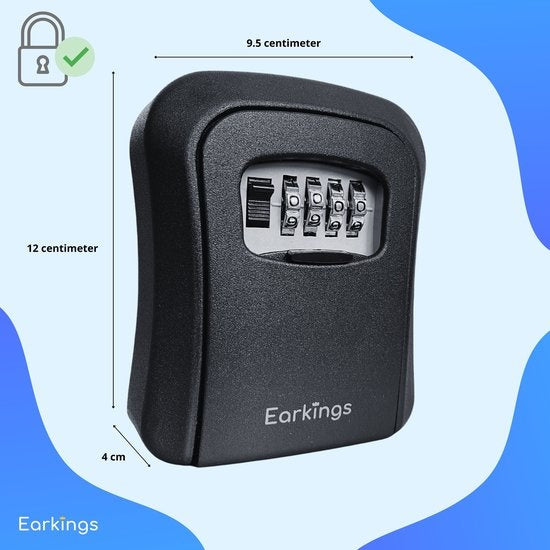 Coffre à clés - Coffre à clés avec code pour l'extérieur - Armoire à clés avec fixation murale - Earkings Coffre à clés avec serrure à combinaison noir