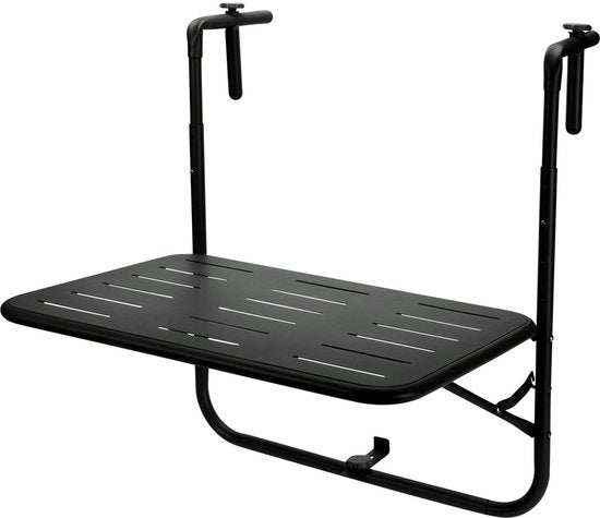 Pro Garden Table de balcon - métal - noir mat - 60 x 43 cm - pliable - réglable en hauteur