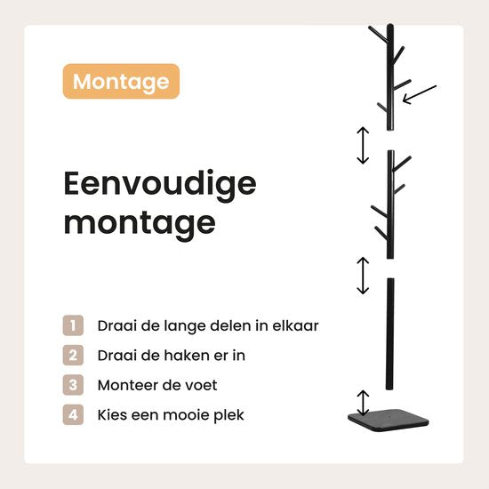Duna Coat Stand - Porte-manteau sur pied en bois - 8 crochets - 170 cm - noir