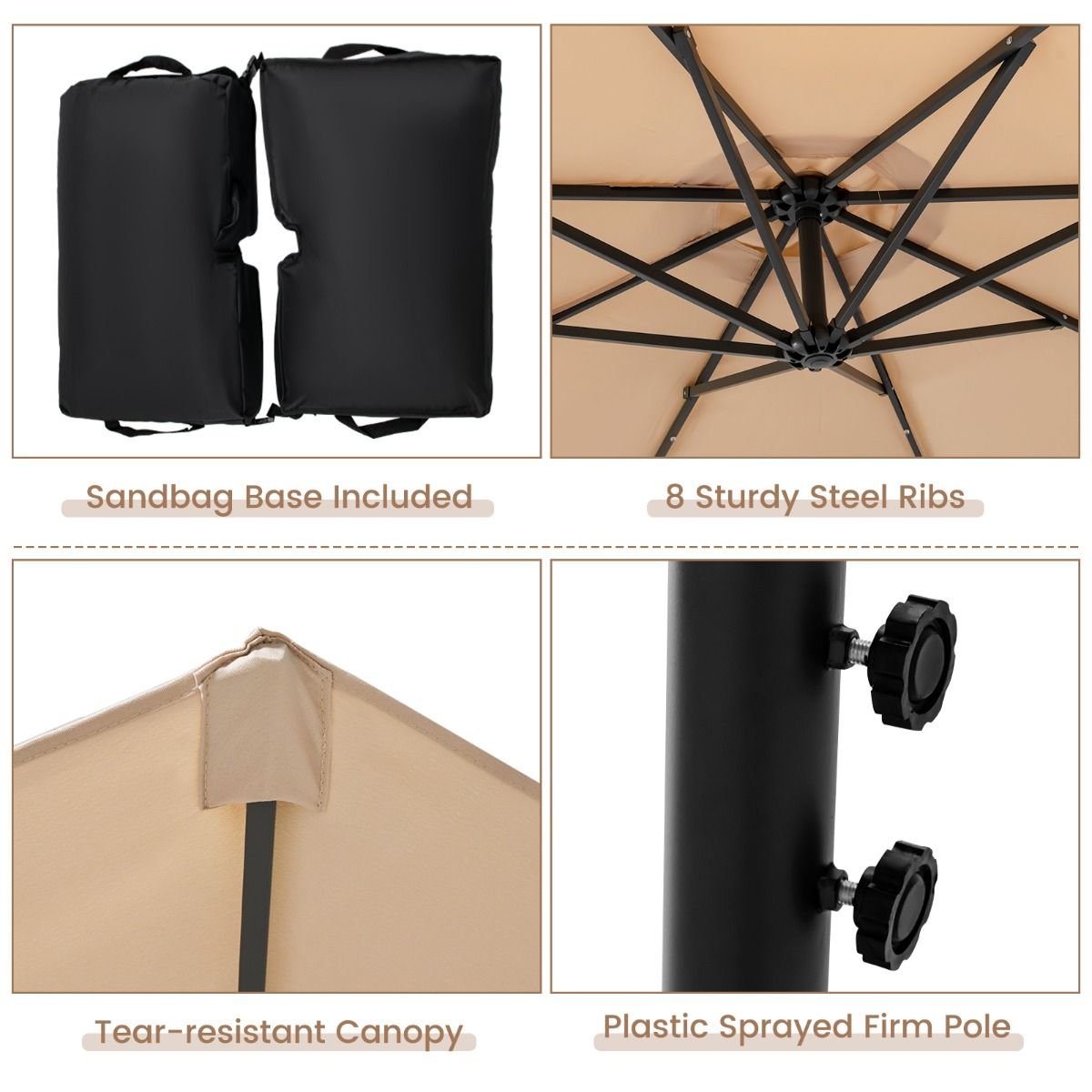 Coast Parasol flottant avec sacs de sable et éclairage LED - Ø300cm - Beige