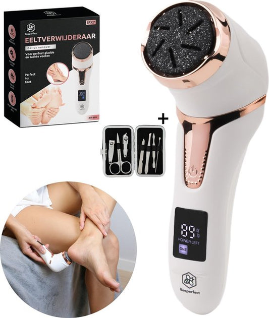 Beeperfect® Extracteur de callosités électrique avec système d'aspiration - Lime à pieds - Lime à callosités - Étanche IPX7 - Comprend 6 disques à callosités - Ensemble de pédicure gratuit