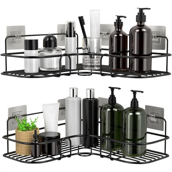 Avalo Support de douche d'angle - 2 pièces - Pas de perçage ni de vissage - Fixation par bande adhésive