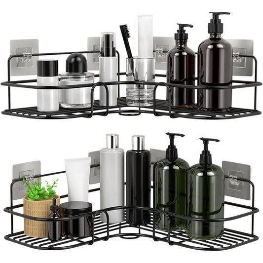 Avalo Support de douche d'angle - 2 pièces - Pas de perçage ni de vissage - Fixation par bande adhésive