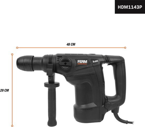 FERM Industrial - HDM1043P - Marteau perforateur - 1100W - Force de frappe 1-7 Joule - 6kg - Multi-vitesse - Perçage au marteau - Burinage - Burinage rotatif - Tête burineur SDS-max - Démarrage progressif - Vitesse variable - Mallette de rangement - - FER