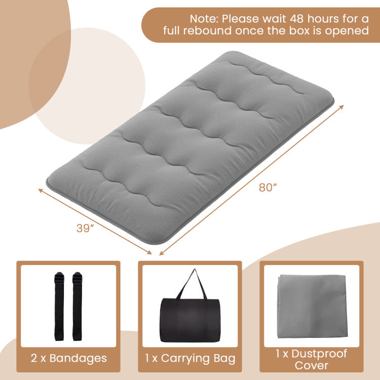 Coast Comfortable Futon Mattress Twin Size 80" x 39" Grey avec housse lavable et sac de transport - Gris avec housse lavable et sac de transport