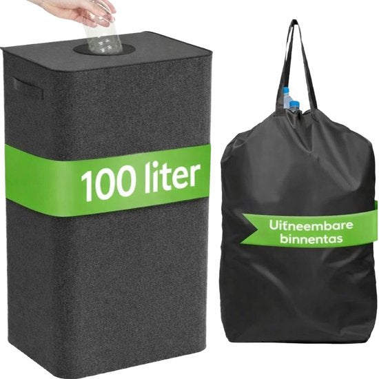 Conteneur à consignes Ceruzo – 100 L – Avec sac amovible pour bouteilles vides – Pliable – Noir