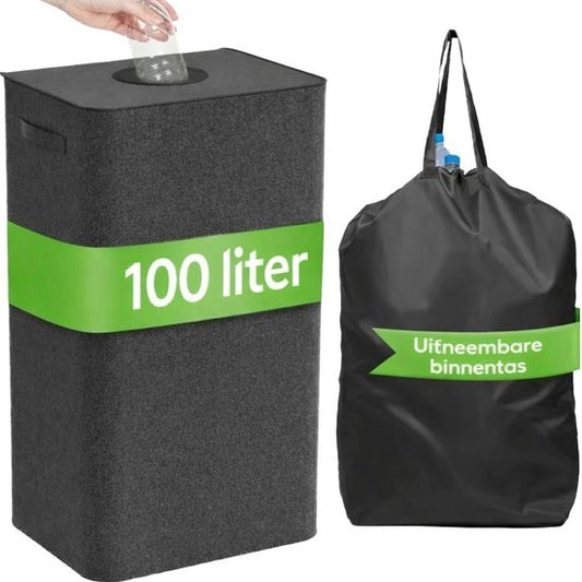 Conteneur à consignes Ceruzo – 100 L – Avec sac amovible pour bouteilles vides – Pliable – Noir