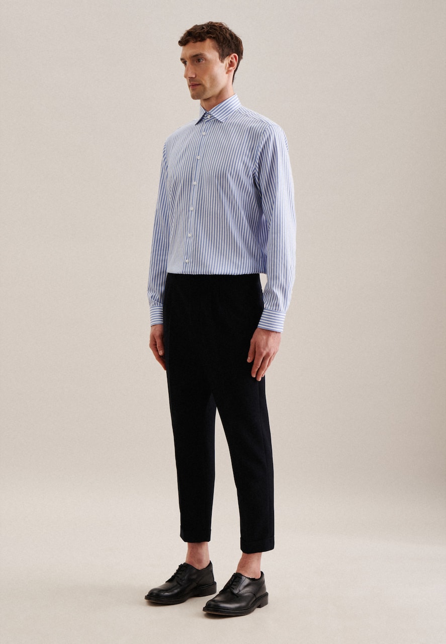 SEIDENSTICKER Regular Fit Business Shirt Blue Denim/White, Long Sleeve, Kent Collar