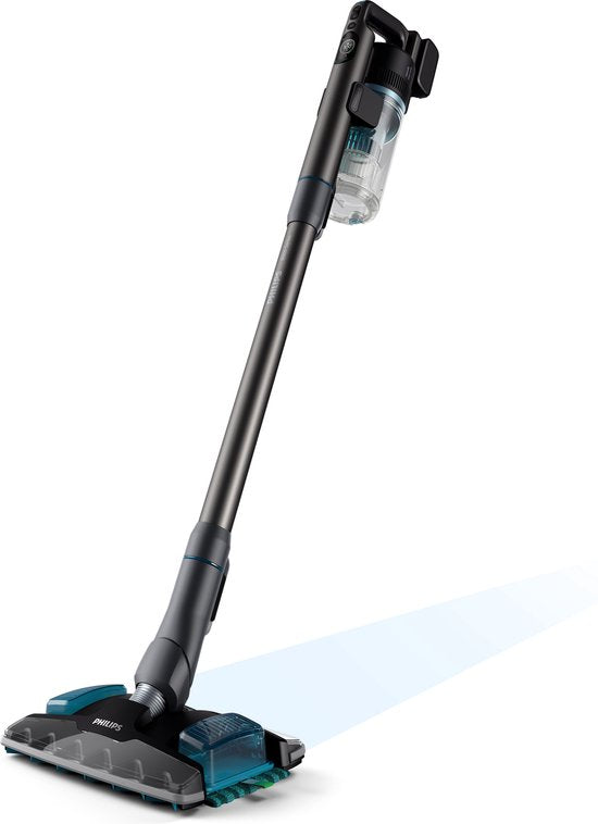 Aspirateur Philips avec fonction de lavage des sols XC8055/01 Aqua Plus - Sans fil et sans sac - Buse d'aspiration avec éclairage LED - Aspirateur à main - Autonomie de la batterie jusqu'à 80 min - Léger - Bleu