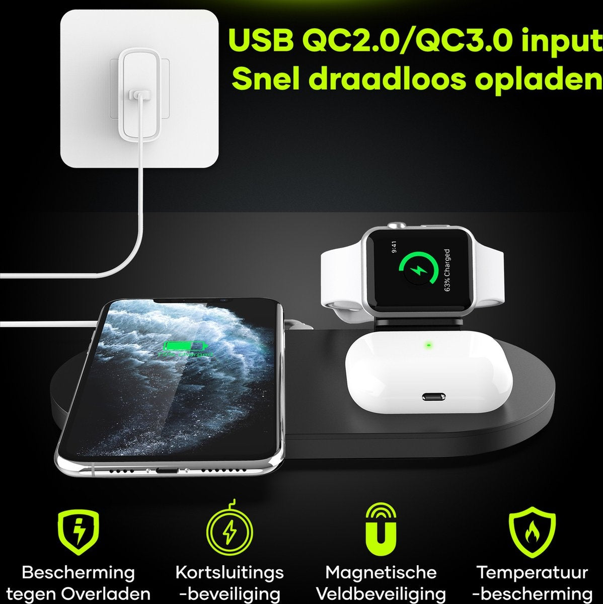 MW® DO01 - Chargeur sans fil 3-en-1 iPhone - Chargeur sans fil - Station de charge Apple et Android