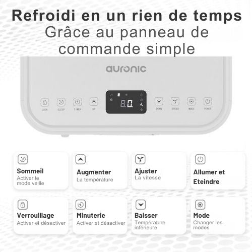 Climatiseur mobile Auronic - 3-en-1 - avec 2 kits de fixation pour fenêtres - Ventilateur - Déshumidificateur - 20 m²