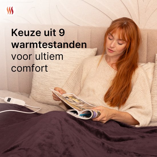 Seranova Couverture électrique XXL - 180x160 cm - Couverture 2 personnes - Couverture chauffante - Double face - Polaire Sherpa - Châtaigne
