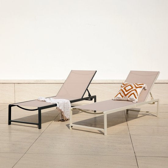 Chaise longue AXI Zane anthracite/marron – Structure en acier thermolaqué – Dossier à 5 positions – Assise en Textileen – 173 x 62 cm