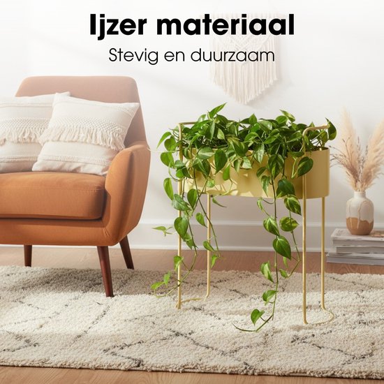 Mica Decorations Moritz : pot de fleurs sur pied - Pot de fleurs L55 x l24 x H65 cm - Pied en fer - Pot de fleurs d'intérieur ou d'extérieur - Beige