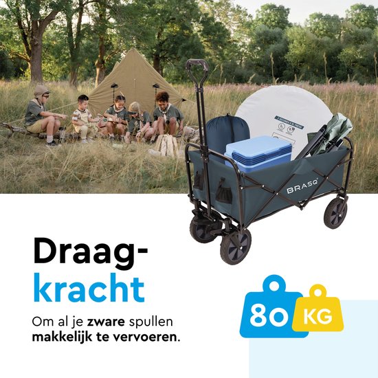 BRASQ Chariot pliable - 100 litres - Capacité 80 KG - Roues pivotantes avec frein - 90x51x100 CM - Poignée réglable - Chariot pliable - Compact - Gris