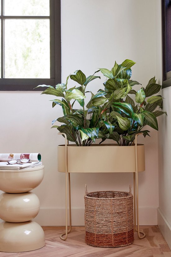 Mica Decorations Moritz : pot de fleurs sur pied - Pot de fleurs L55 x l24 x H65 cm - Pied en fer - Pot de fleurs d'intérieur ou d'extérieur - Beige