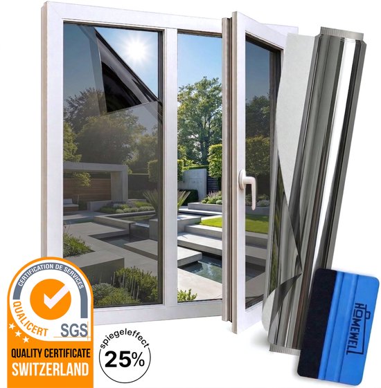 Film de protection solaire pour fenêtres Homewell® - 70 x 300 cm - Isolant - Statique et réutilisable - Protection contre la chaleur et les regards indiscrets - Compatible HR+ – Effet miroir à 25 % - Noir