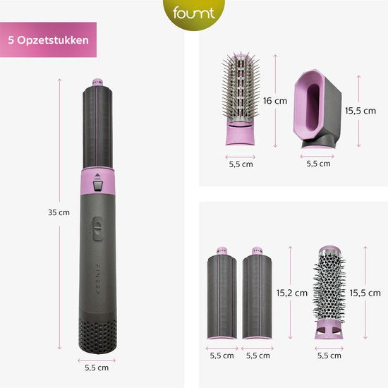 Fer à Boucler - Fineza - 5 en 1 Multi Styler - Brosse Soufflante - Cheveux Courts & Longs - Rose