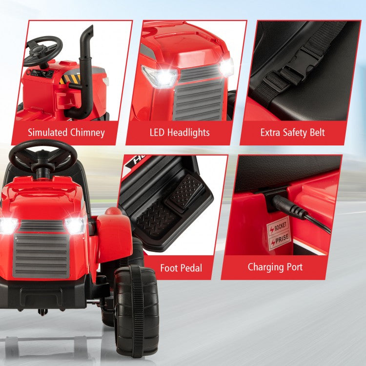 Coast Tractor - PP & Metal - 12V - 3.5 Km/h - 125 cm x 58 cm x 60 cm - Rouge