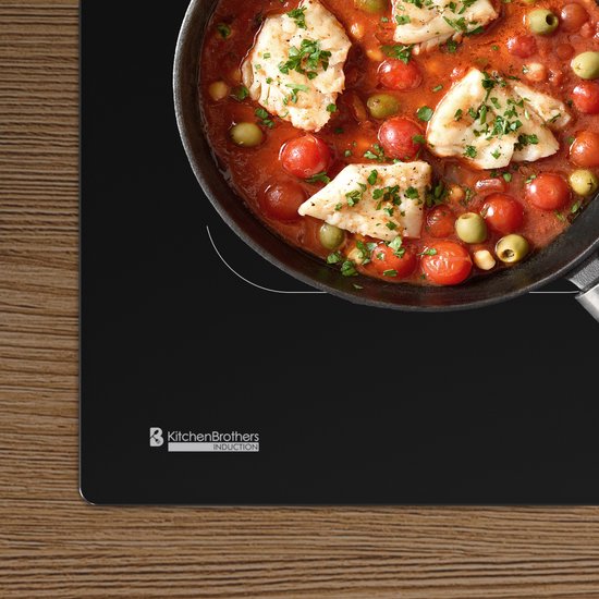 Table de cuisson à induction KitchenBrothers - encastrable - 60 cm - 4 zones - 1 et 2 phases - Jusqu'à 2400W - Noir