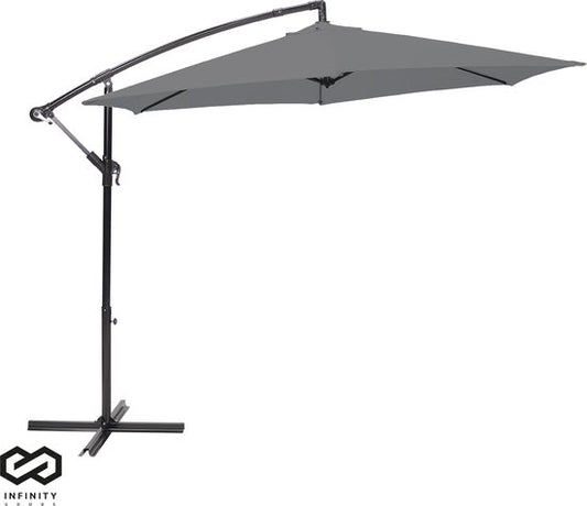 Parasol Infinity Goods - 300CM -Pied en croix inclus - Étanche - Pivotant et inclinable - Hauteur réglable - Anthracite - Gris
