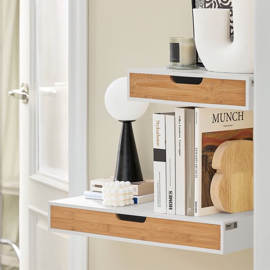 SoBuy Wall Regal-Set - Meuble à tiroirs - Blanc - 1 tiroir - 1 étagère - 24x40x8 cm | FRG92-WNX2
