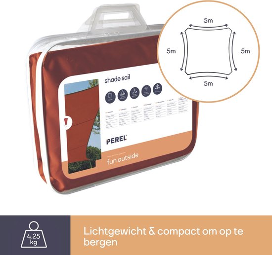 Voile d'ombrage - Perel - imperméable - 5 x 5 m, 160 g/m² - polyester - carré - terracotta