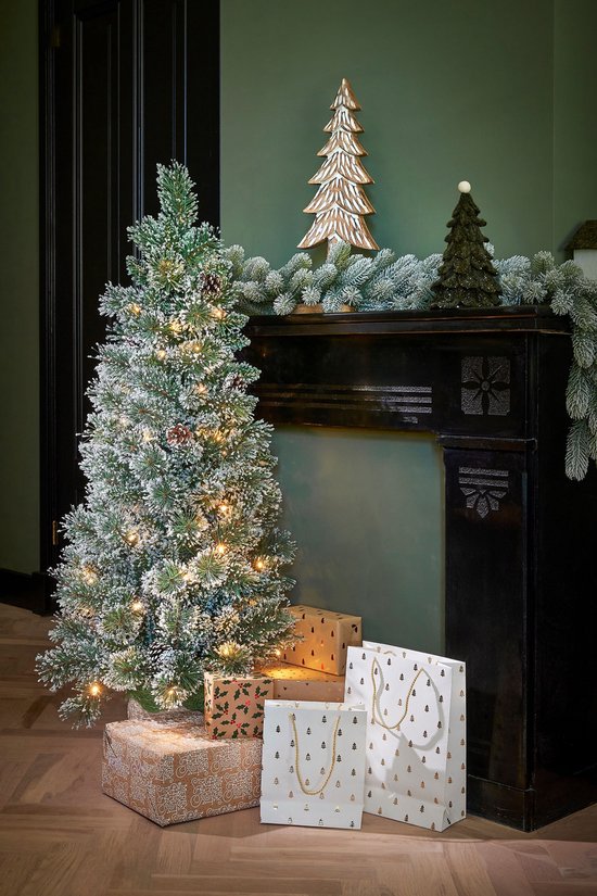 Black Box Trees Vandans : sapin de Noël artificiel avec éclairage - Sapin de Noël H 90 x Ø 48 cm - Sapin artificiel en pot avec des branches enneigées - Vert