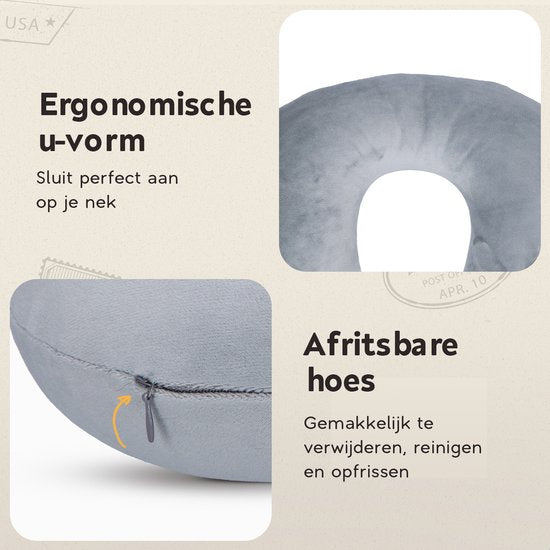 TRAVARA Oreiller cervical « The Puffer » - Oreiller de voyage gonflable - Pour l'avion - Oreiller de voiture - Travel Pillow - Gris
