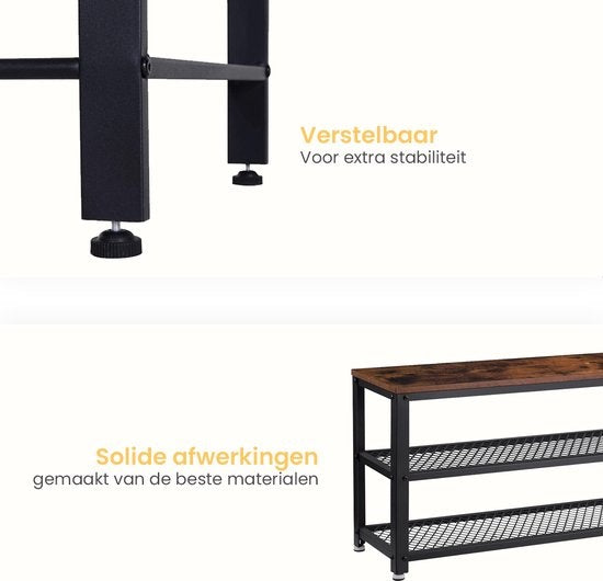 Goliving Rangement de chaussures - Banc de chaussures - Banc d'entrée - Industriel - 30 x 80 x 45 cm - Métal - Bois brun