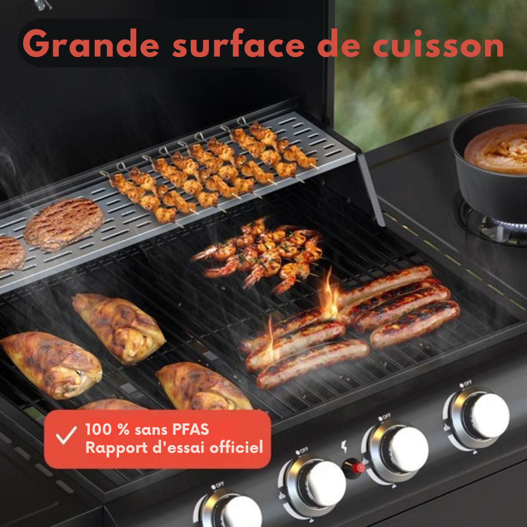 Barbecue à gaz KitchenBrothers - Avec 5 brûleur - Raccordement au gaz - 42x57cm surface de cuisson - Noir