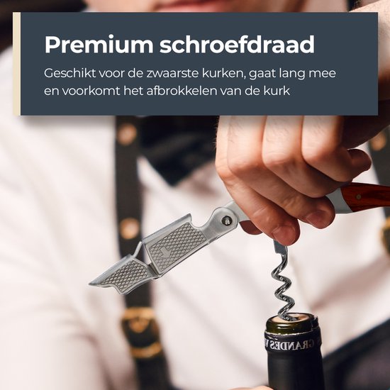 Tire-bouchon Castagnola - Couteau Kelner - Décapsuleur - Ouvre-bouteille - Levier - Deluxe - Pakka Bois et acier inoxydable