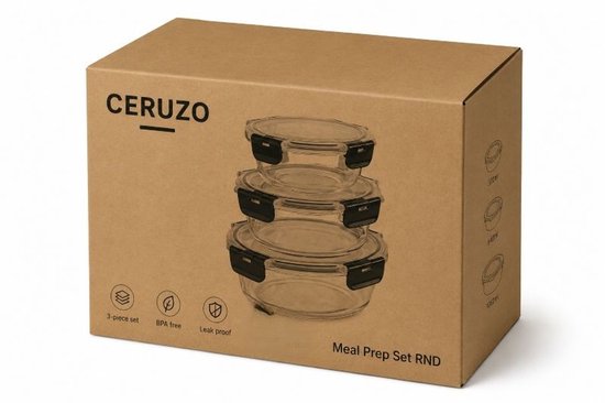 Boîtes en verre Ceruzo pour la préparation des repas – Lot de 3 – Hermétiques – Rondes
