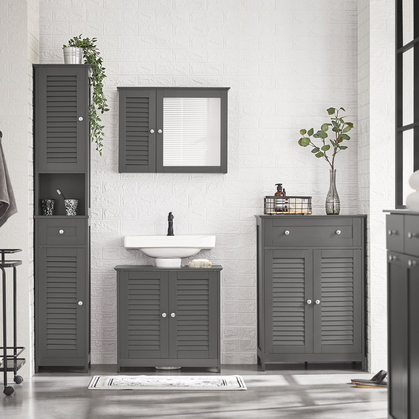 Meuble de salle de bain - SoBuy - 2 Portes et 2 Couches - Gris - 60x35x58cm