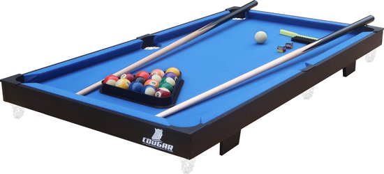 Cougar Table de billard Mini Portable Noir/Bleu – Poignée pratique – Incl. balles - 118x64x12cm