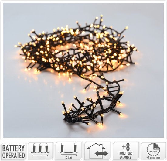 Micro Cluster 200 led - 4m - extra warm white - Batterie - Fonctions d'éclairage - Mémoire - Minuterie