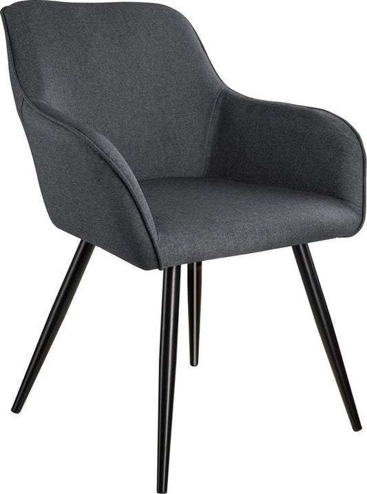 tectake® - Chaise Marilyn Linen Look - chaises de salle à manger - sièges baquets - gris foncé / noir - 403672