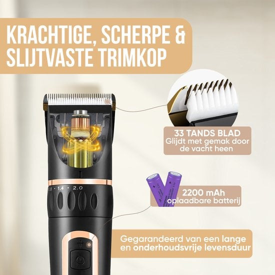 Tondeuse pour chien - Strex - Tondeuse pour animaux - Extra silencieuse - Sans fil - 5 modes