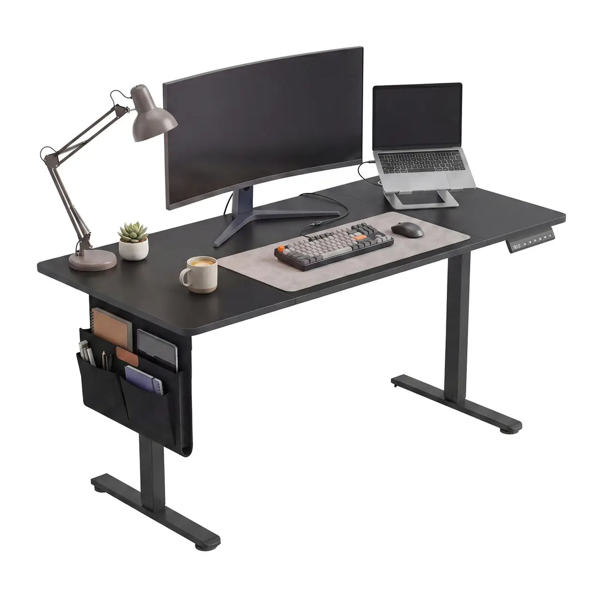 Bureau réglable en hauteur Ochama, 140 x 60 cm, avec fonction mémoire et port USB-C, noir