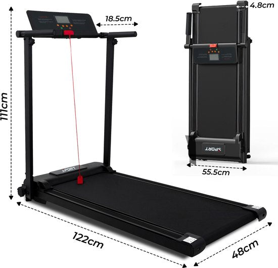 Fitby Treadmill - Tapis de course pliable - Tapis de marche - Bande de marche - 1-10km/h - Ecran LED - Noir