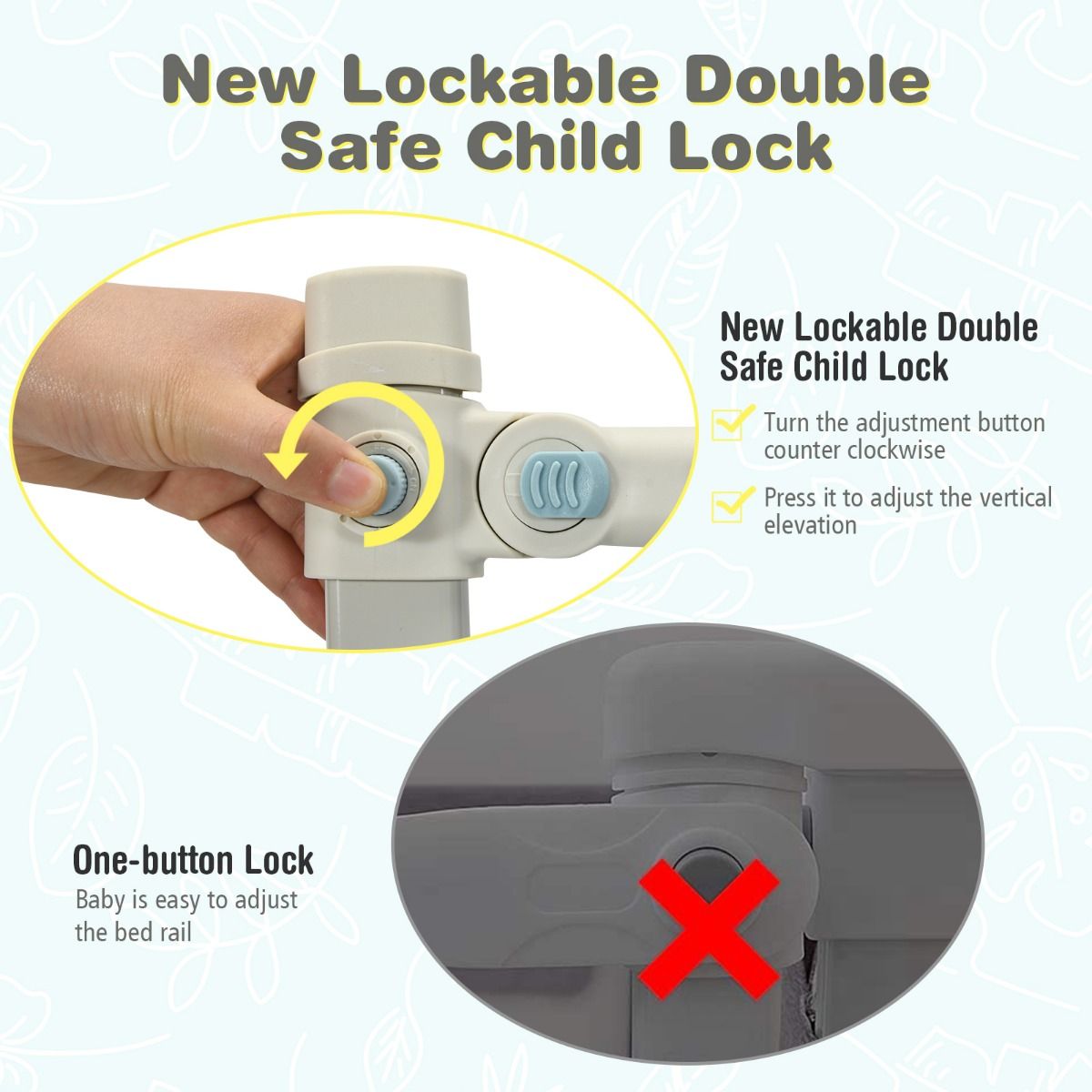 Coast Bed Rail Lockable 176.5 x 25 x 101.5 cm Grey - 24 hauteurs réglables et poche latérale