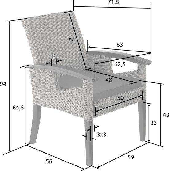 tectake® - Chaise en osier chaise de jardin chaise patio - Rosarno - gris - 404806 - poly-rattan