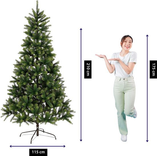 Black Box Trees Nagoya - Sapin de Noël aux aiguilles réalistes et au volume généreux - Décoration de Noël d'intérieur - Sapin artificiel rond aux branches légèrement enneigées - H 210 x Ø 115 cm - Vert