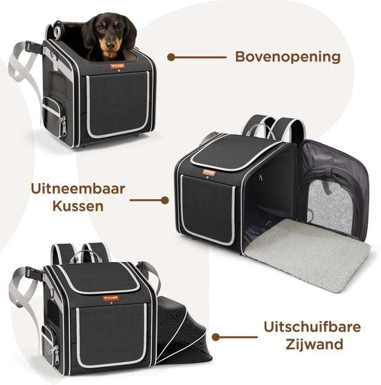 Trevopet® Panier à vélo pour chien - Panier à vélo 4 en 1 pour chien, sac de transport, sac à dos et siège auto - Convient aux vélos électriques - Pour les chiens jusqu'à 8 kg - Noir