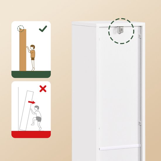 SoBuy BZR151-W Armoire de toilette pour espaces étroits, armoire de rangement compacte avec étagère et tiroir réglables, pour salle de bain, armoire de toilette en bois, blanc, 20 x 20 x 96 cm