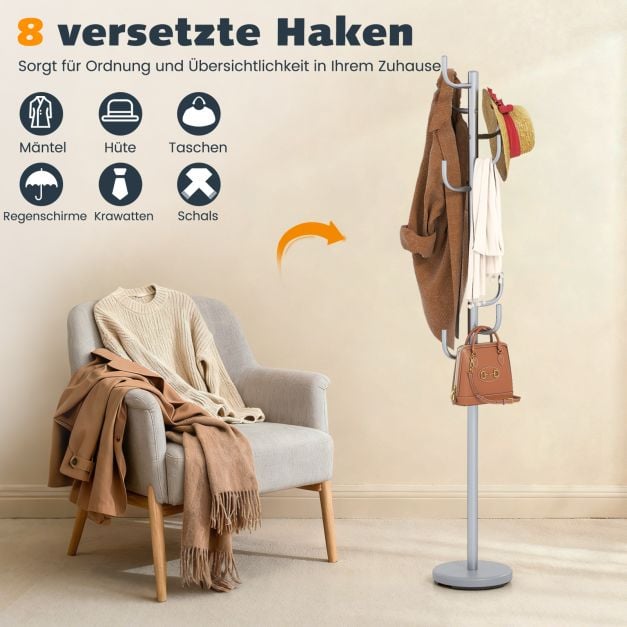 Coast Coat Stand Silver - Porte-manteau moderne en forme de cactus avec 8 crochets - 26.67 x 119/175 cm